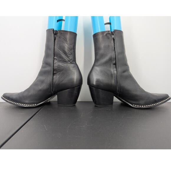 LF Alex Black Leather Studded Pointed Toe Ankle Boots Women’s 8.5 M Western - Picture 5 of 10